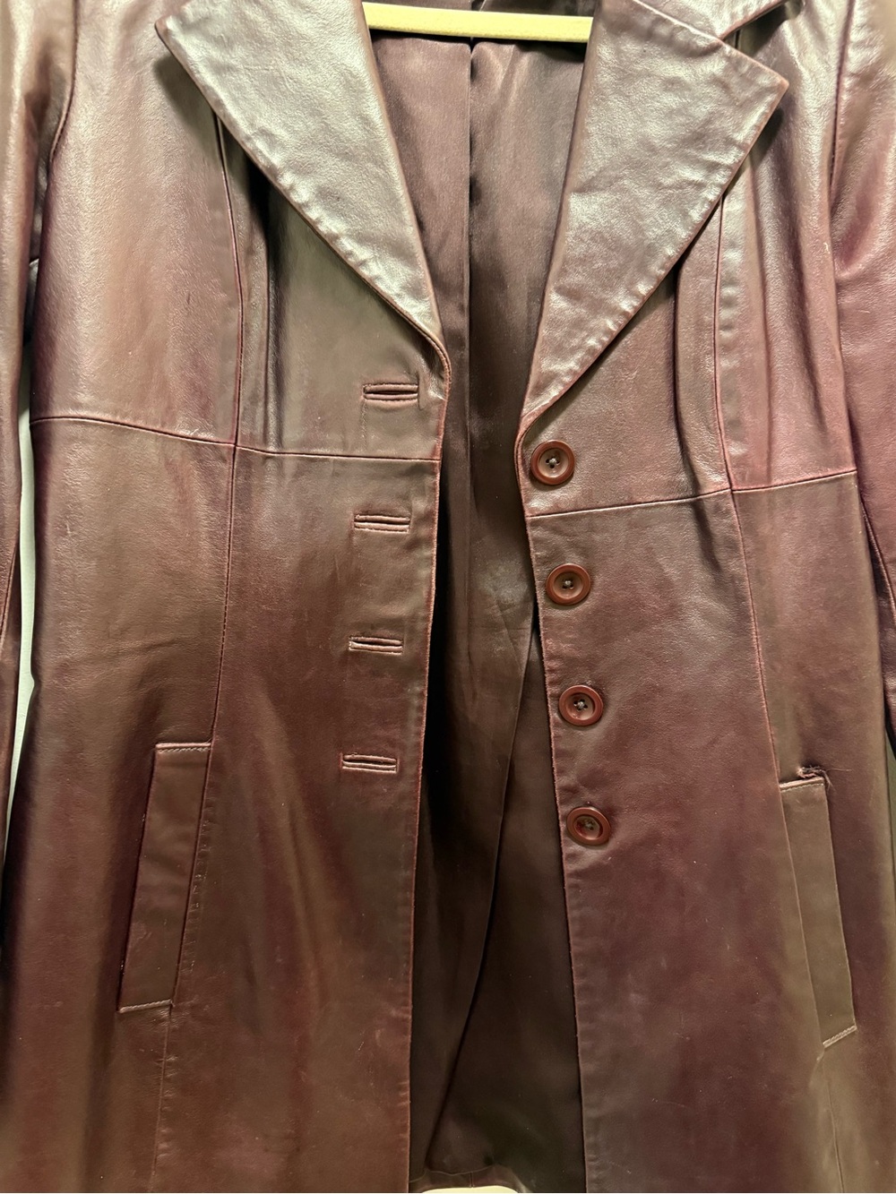 Vintage bebe Burgundy Leather Button Jacket - Picture 3 of 7